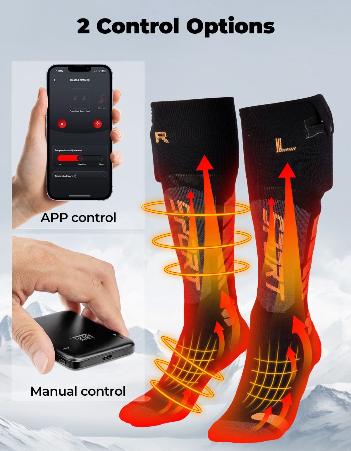 Men’s Heated Wool Socks APP Control Toe Warmers with 5000mAh Battery