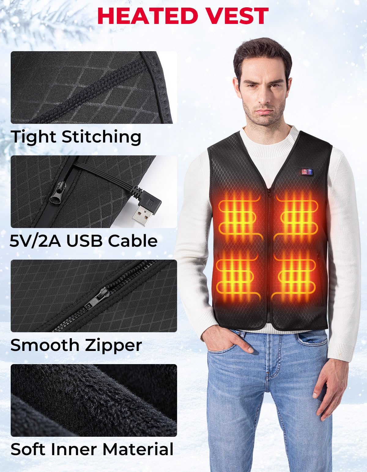 Electric Heated Vest for Men Winter Hunting (No Battery)