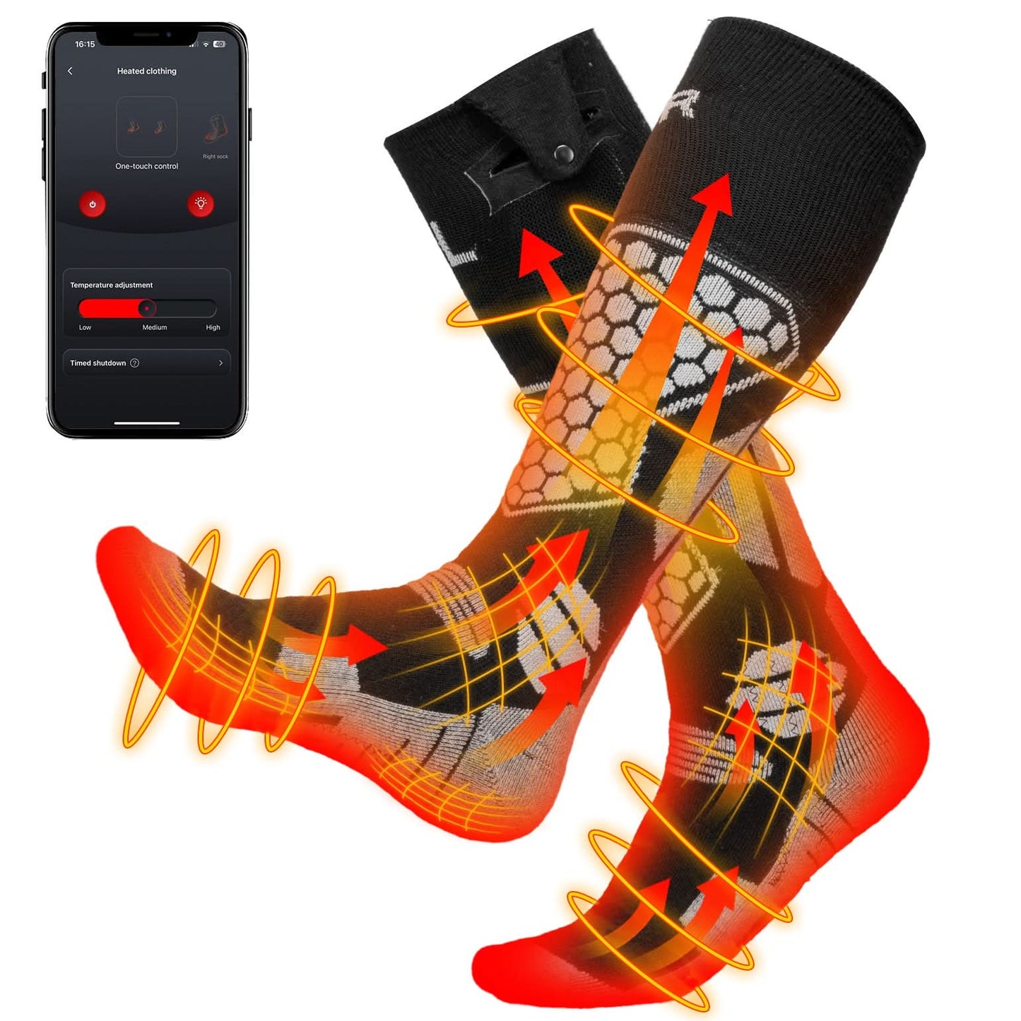 Men’s Heated Wool Socks APP Control Toe Warmers with 5000mAh Battery