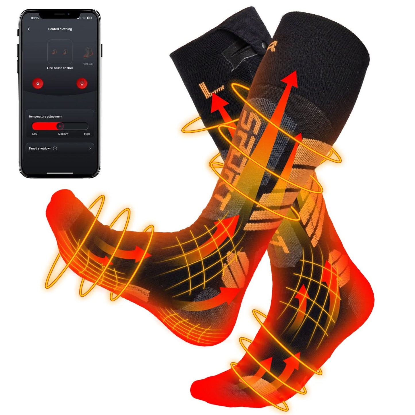 Men’s Heated Wool Socks APP Control Toe Warmers with 5000mAh Battery