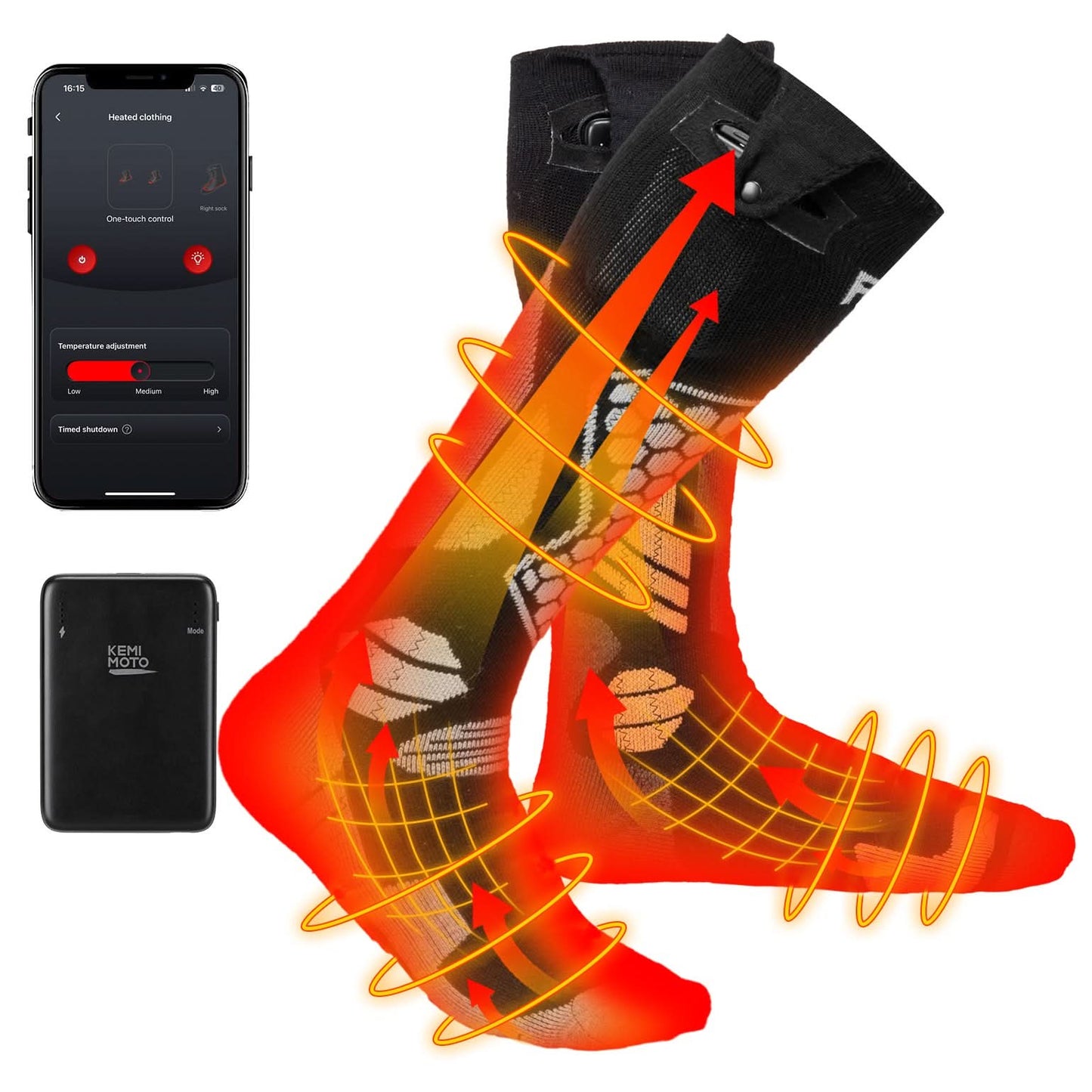 Men’s Heated Wool Socks APP Control Toe Warmers with 5000mAh Battery