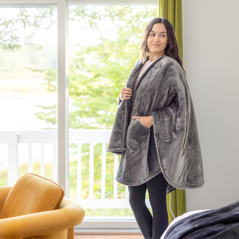 Heated Sherpa Wearable Throw