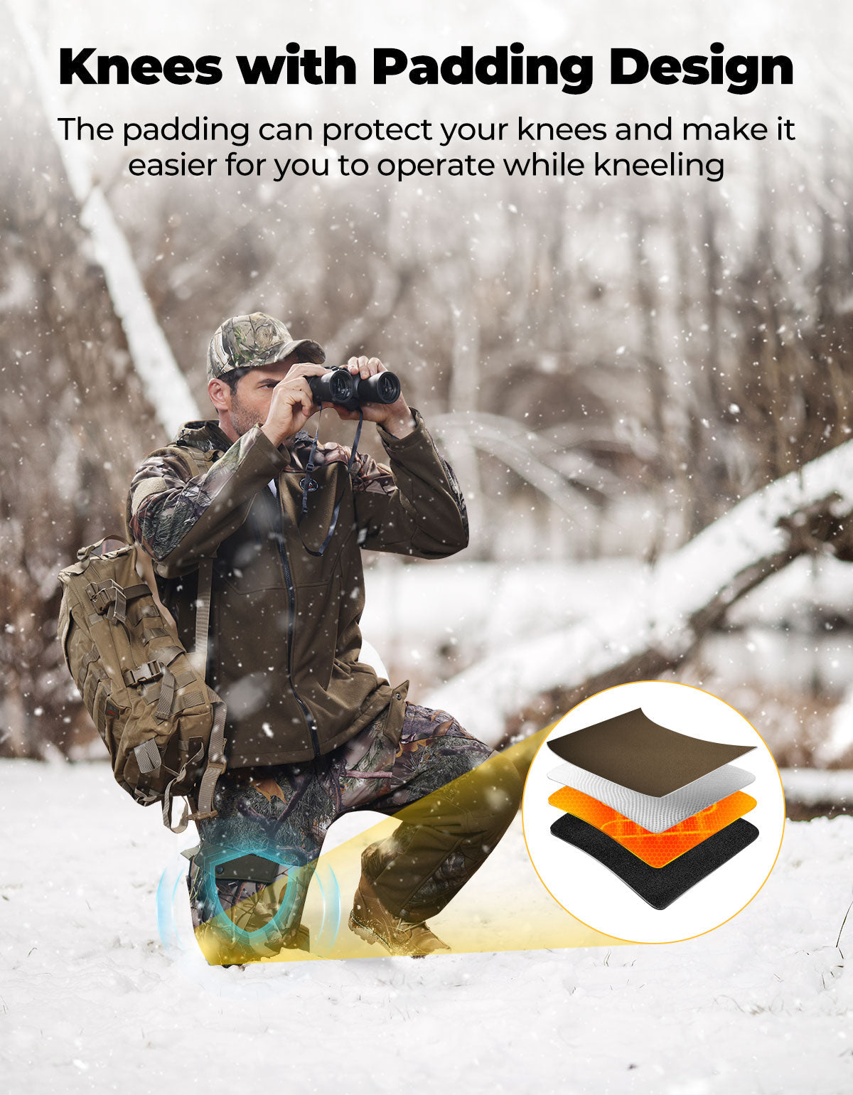 Heated Pants Padded Knees Design for Hunting Hiking Camping