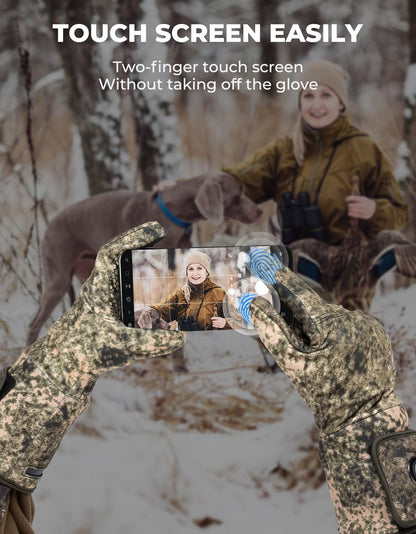Camo Heated Hunting Gloves Men Women Touchscreen with 2 Batteries