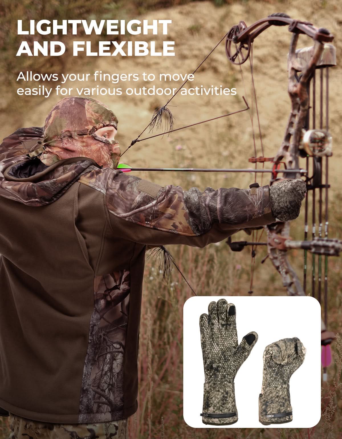 Camo Heated Hunting Gloves Men Women Touchscreen with 2 Batteries
