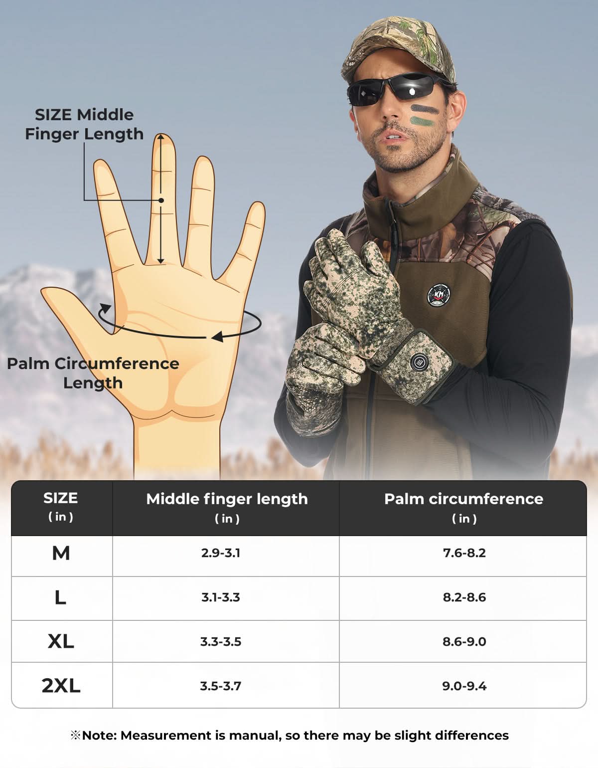 Camo Heated Hunting Gloves Men Women Touchscreen with 2 Batteries