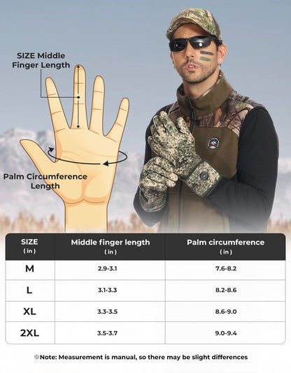 Camo Heated Hunting Gloves Men Women Touchscreen with 2 Batteries