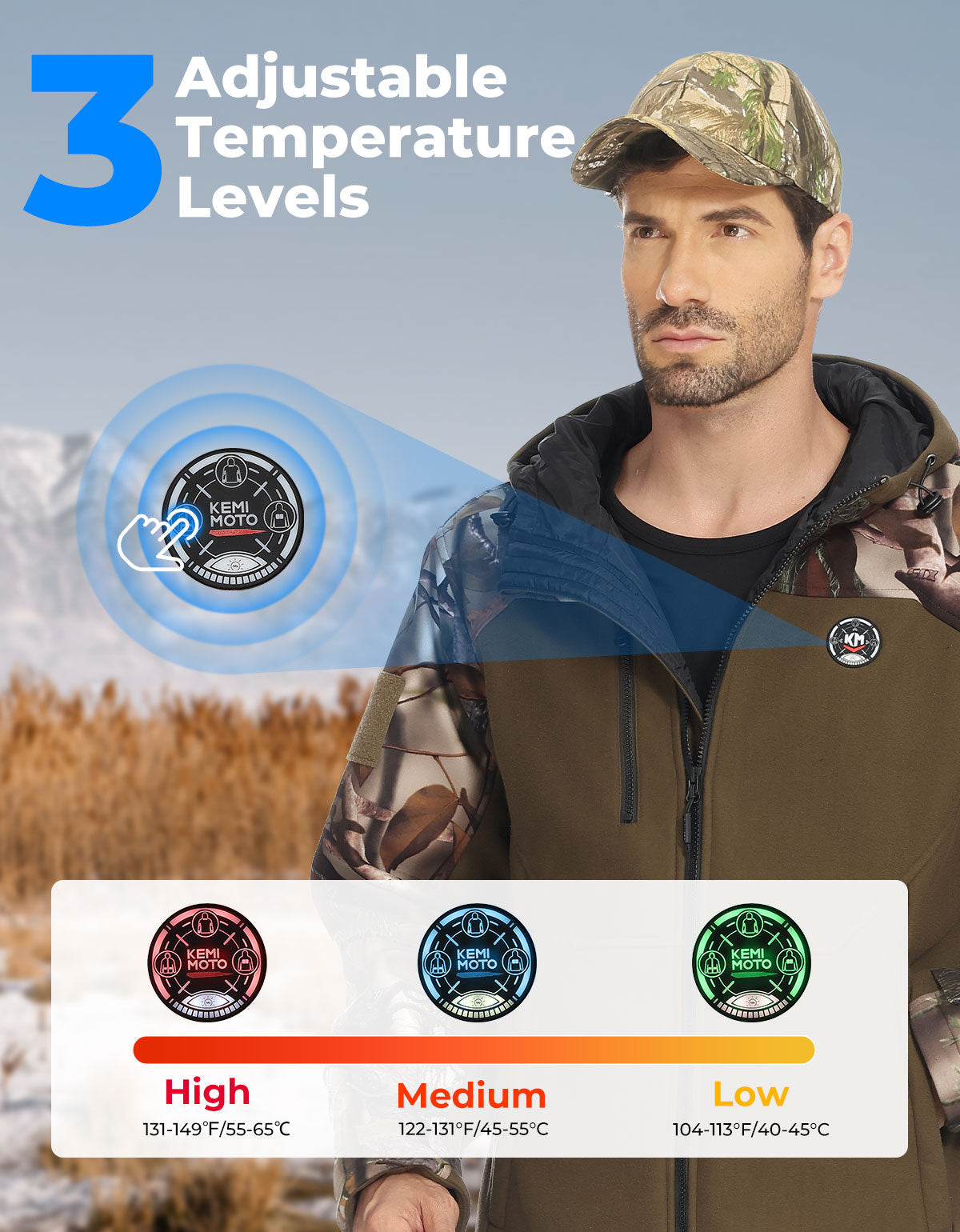 Hooded Heated Camo Jackets with Battery Pack for Hunting Outdoor Hiking