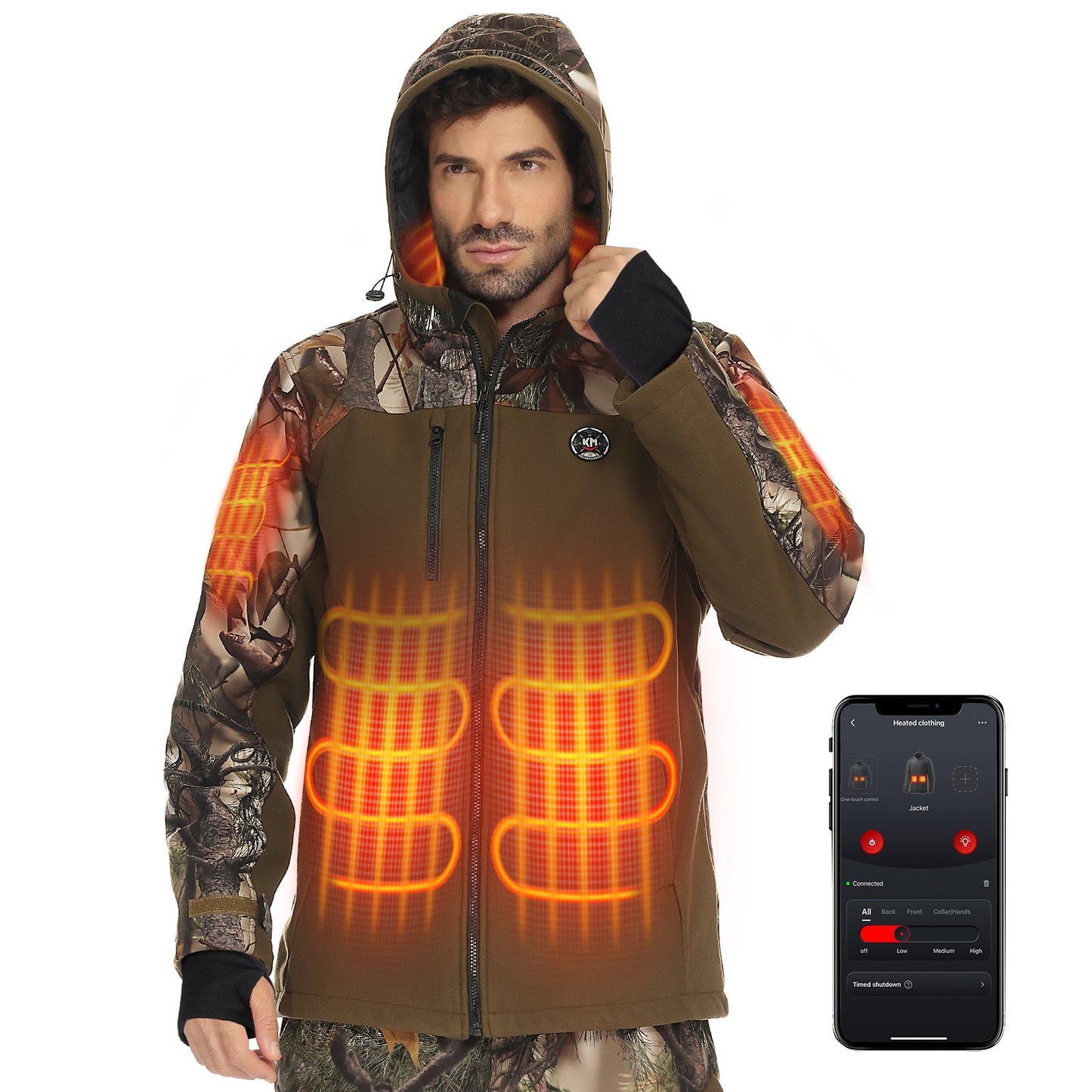 Hooded Heated Camo Jackets with Battery Pack for Hunting Outdoor Hiking