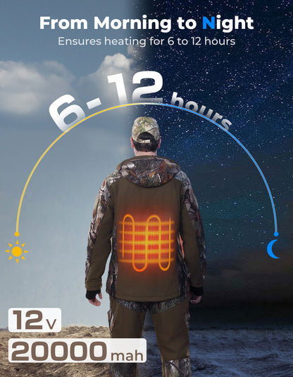 Hooded Heated Camo Jackets with Battery Pack for Hunting Outdoor Hiking