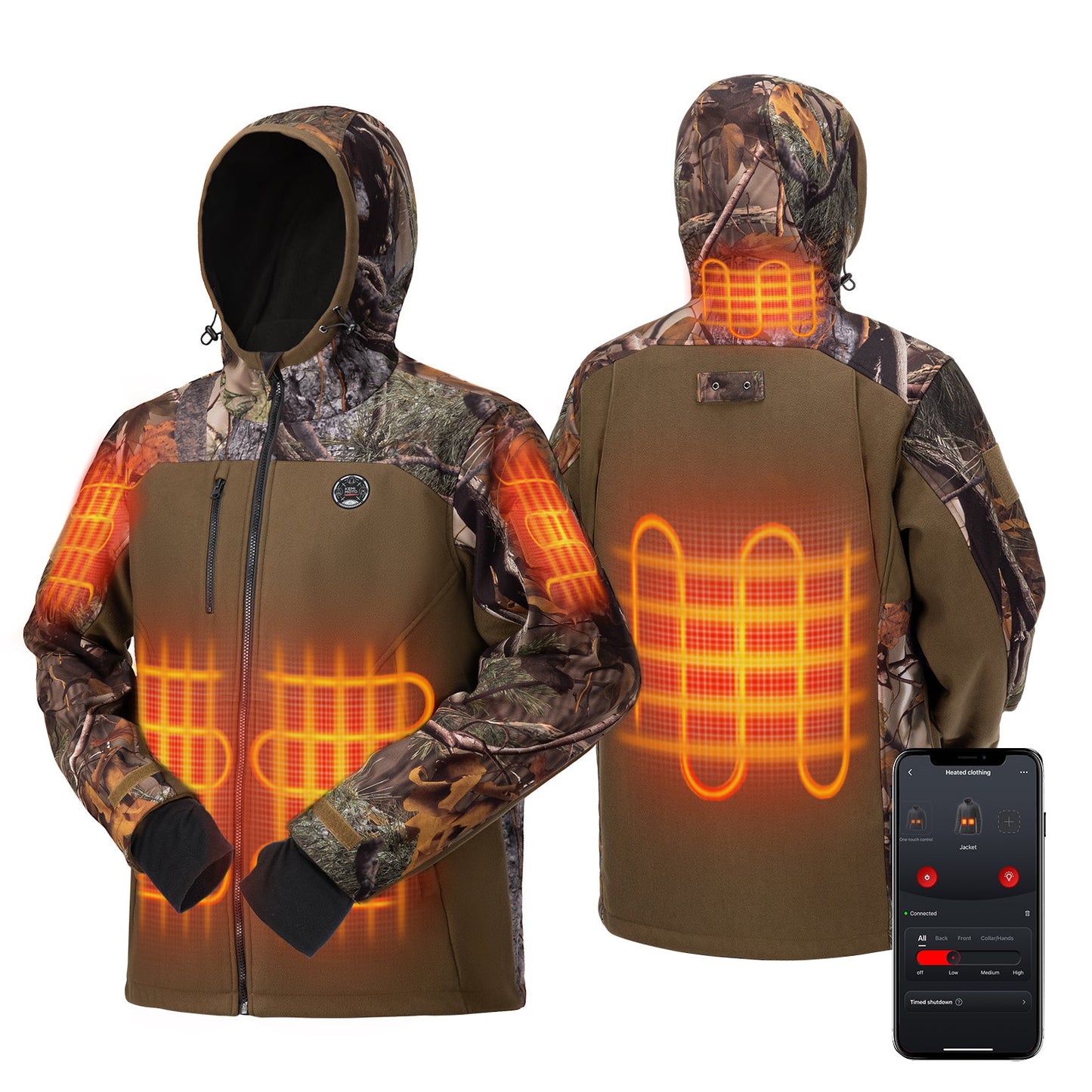 Hooded Heated Camo Jackets with Battery Pack for Hunting Outdoor Hiking