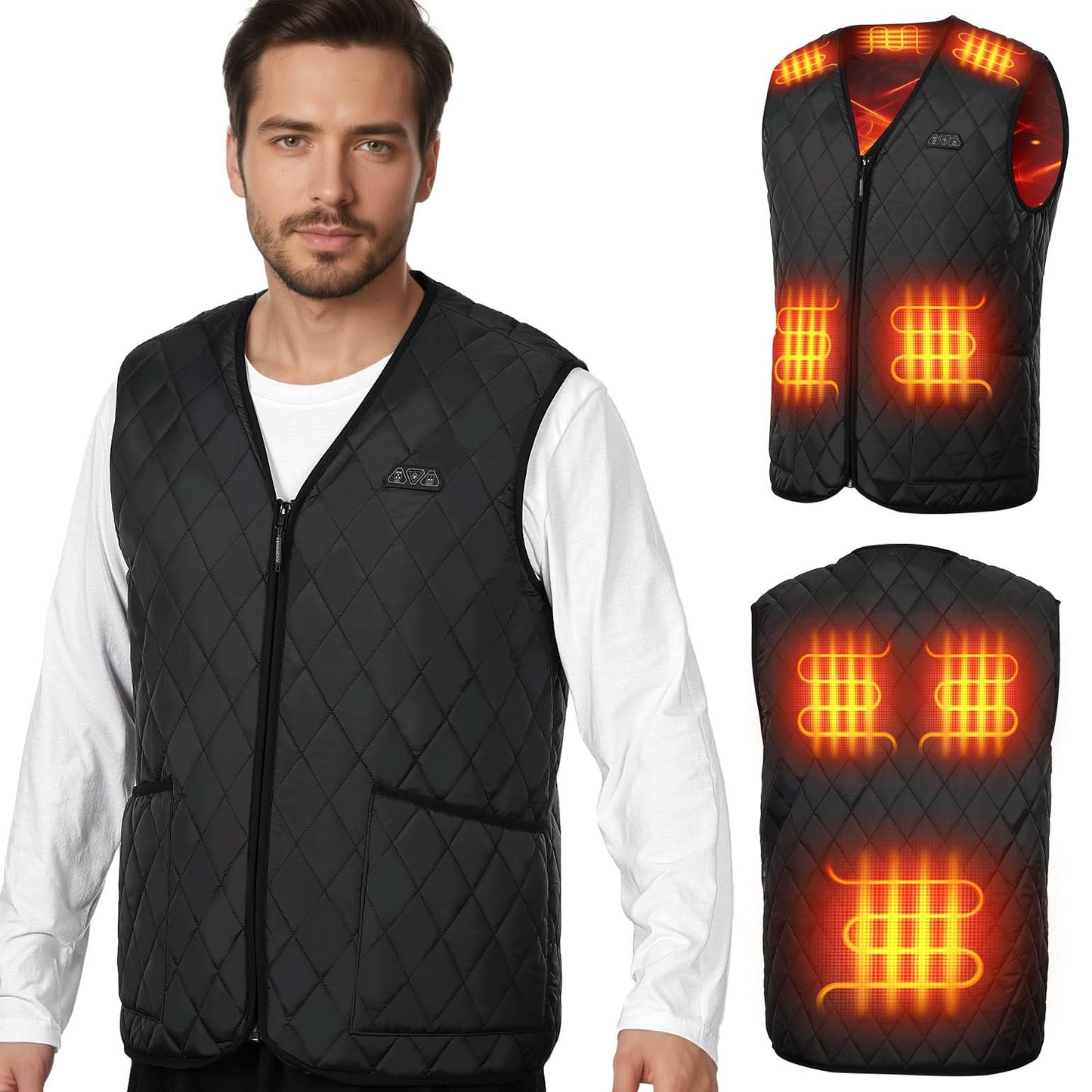 Heated Vest for Men Winter V-Neck Quilted Puffer Jacket (Batteries Not Included)