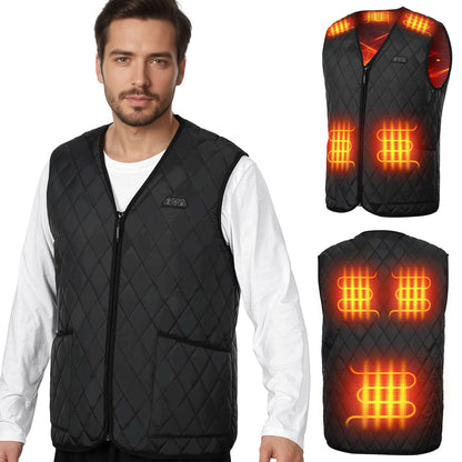 Heated Vest for Men Winter V-Neck Quilted Puffer Jacket (Batteries Not Included)