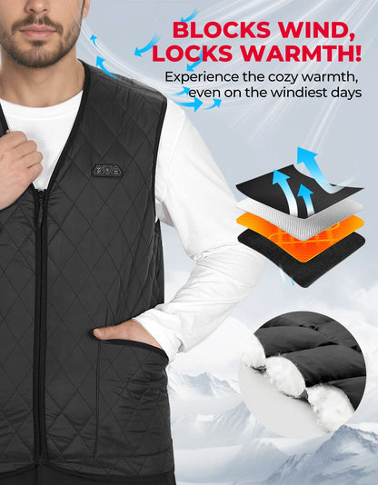 Heated Vest for Men Winter V-Neck Quilted Puffer Jacket (Batteries Not Included)
