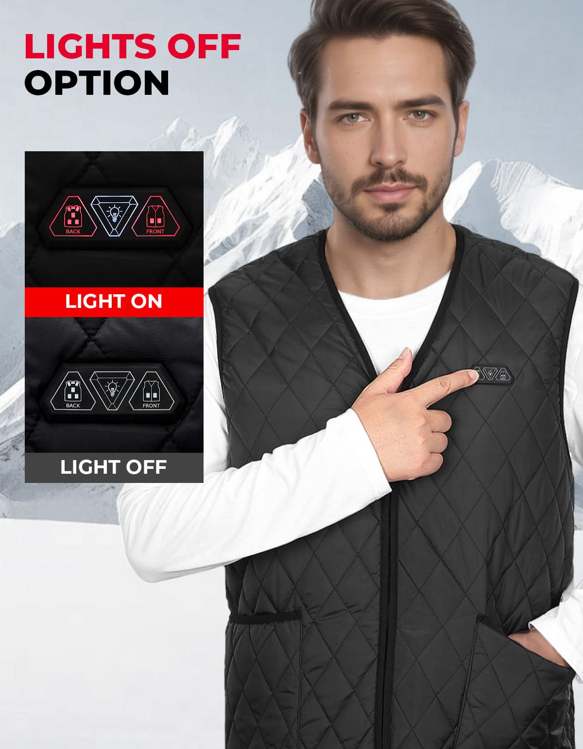 Heated Vest for Men Winter V-Neck Quilted Puffer Jacket (Batteries Not Included)