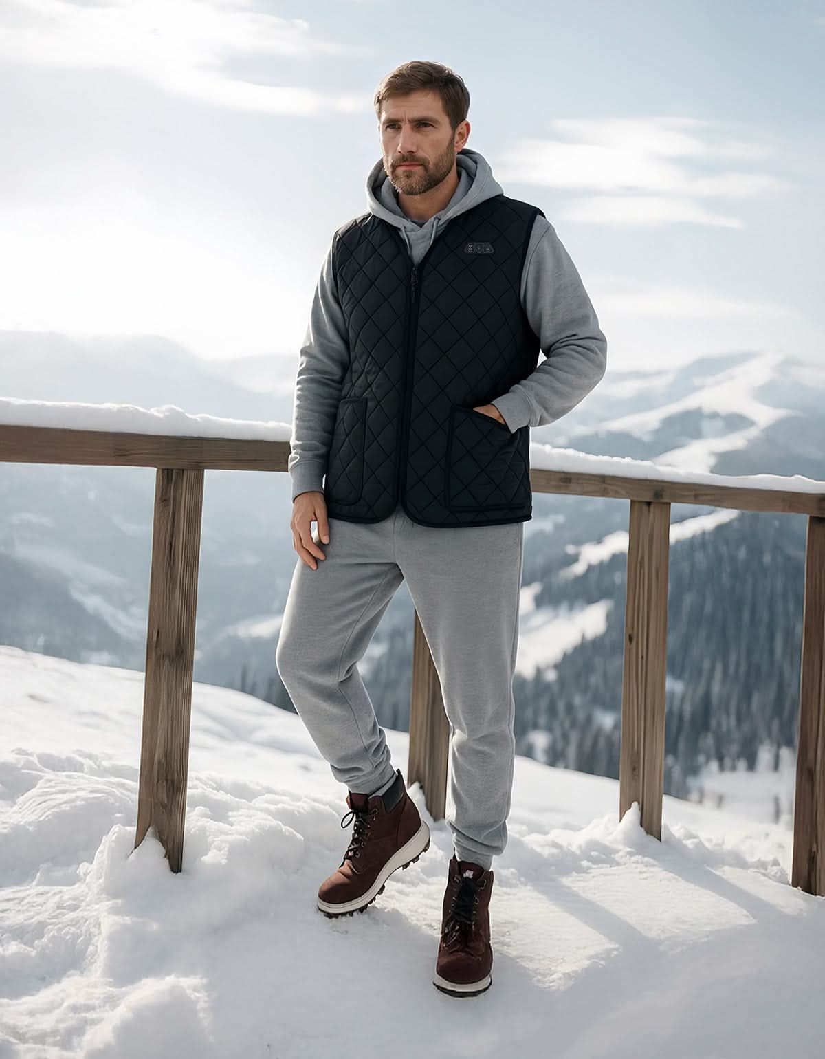 Heated Vest for Men Winter V-Neck Quilted Puffer Jacket (Batteries Not Included)