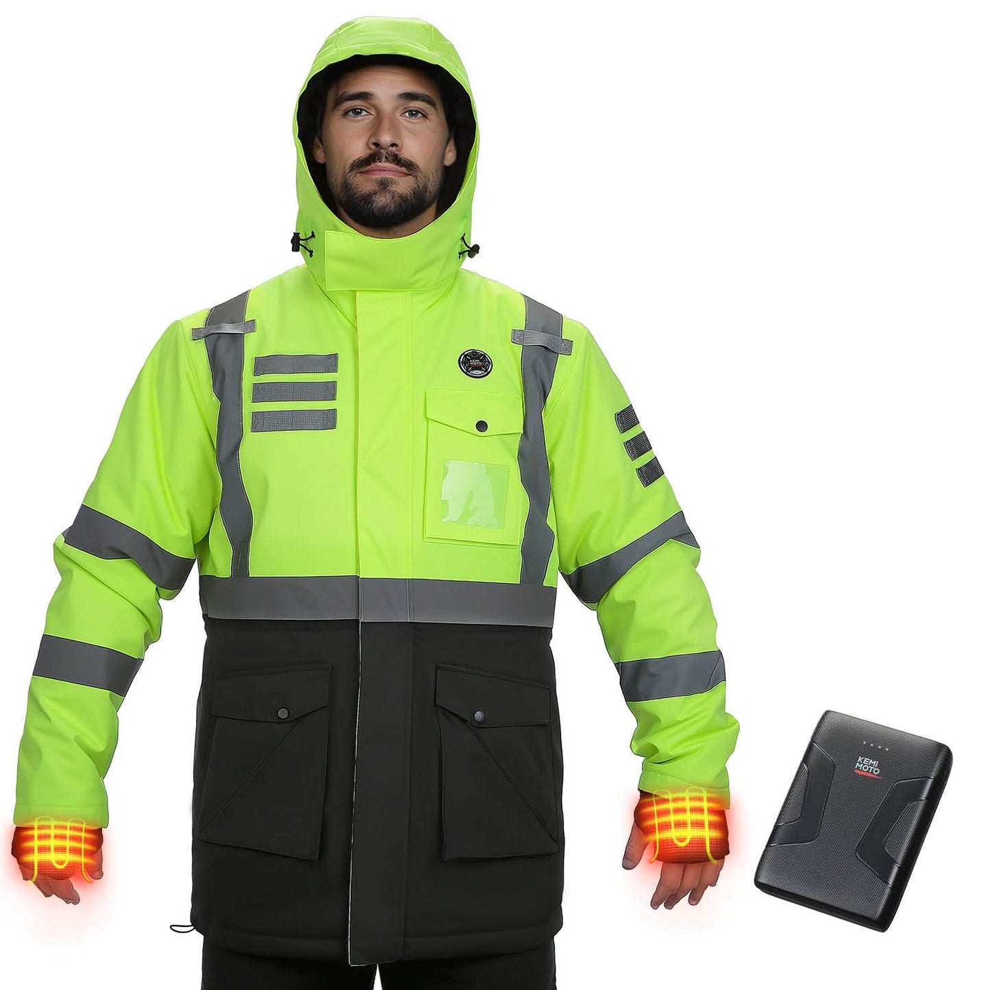 Men’s Heated Safety Jacket with Battery Waterproof Hi-Vis Winter Workwear