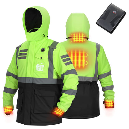 Men’s Heated Safety Jacket with Battery Waterproof Hi-Vis Winter Workwear