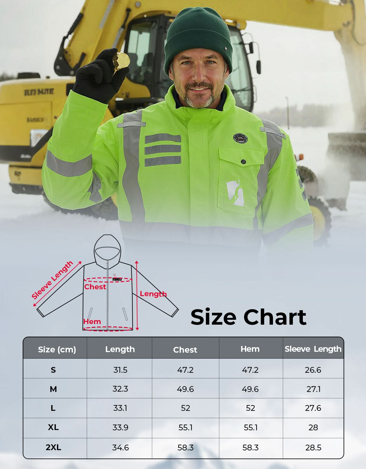 Men’s Heated Safety Jacket with Battery Waterproof Hi-Vis Winter Workwear