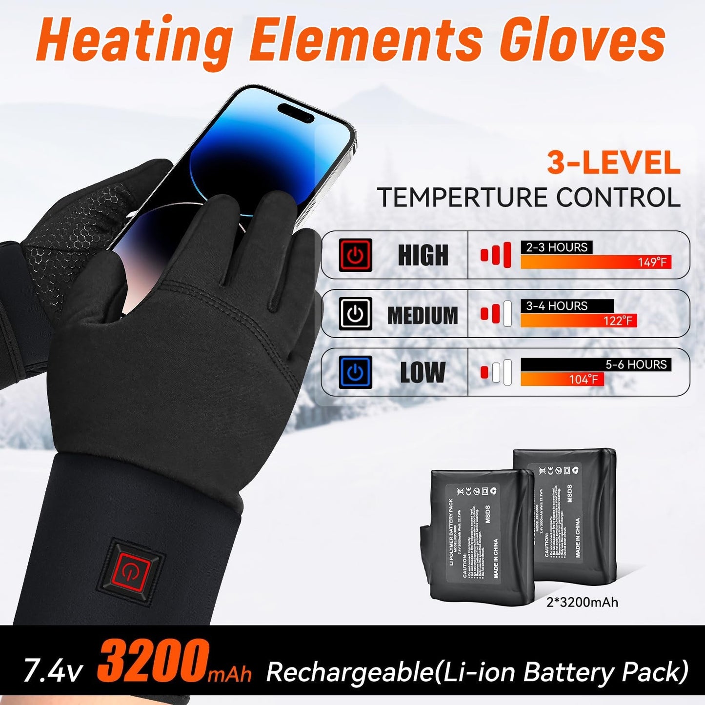 Rechargeable Heated Winter Gloves for Outdoor Sports & Activities