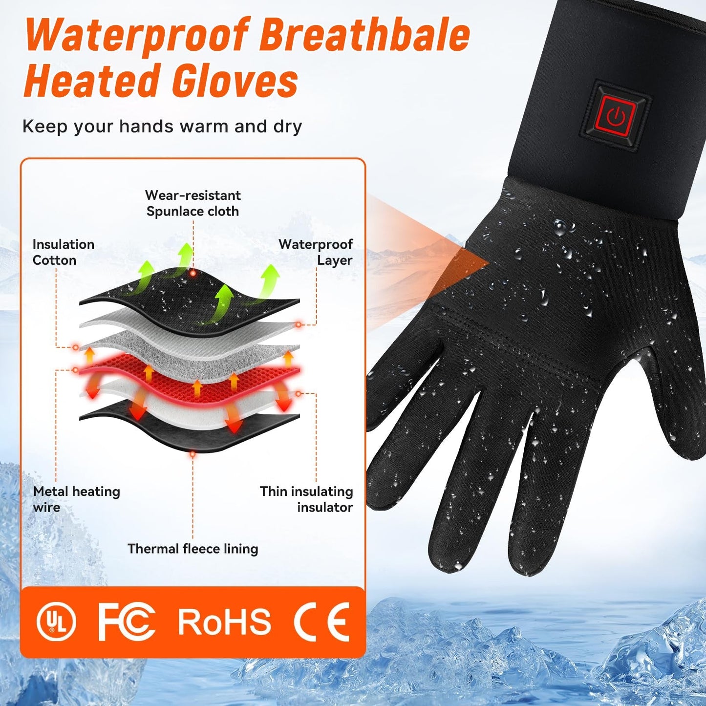 Rechargeable Heated Winter Gloves for Outdoor Sports & Activities