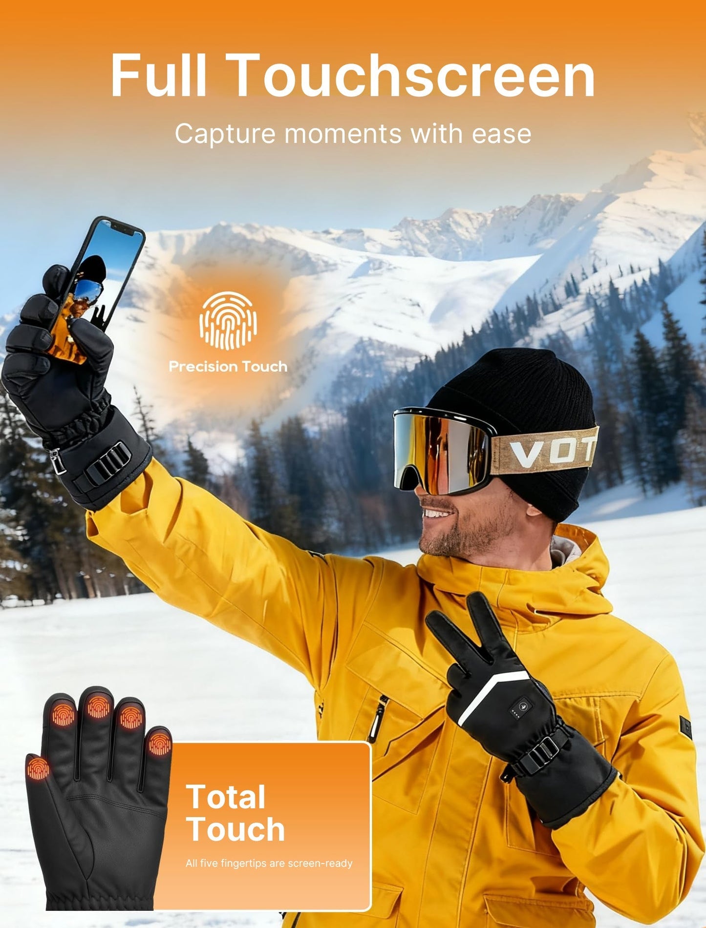 Rechargeable Waterproof Heated Gloves with Touchscreen for Winter