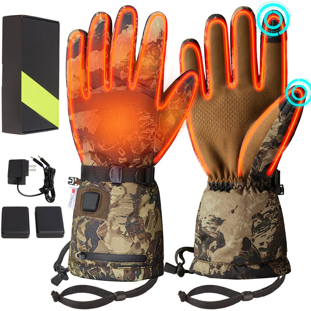 Rechargeable Waterproof Camo Heated Gloves for Winter Outdoor Activities