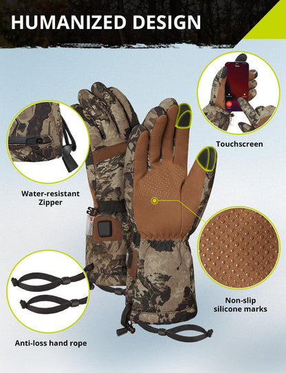 Rechargeable Waterproof Camo Heated Gloves for Winter Outdoor Activities