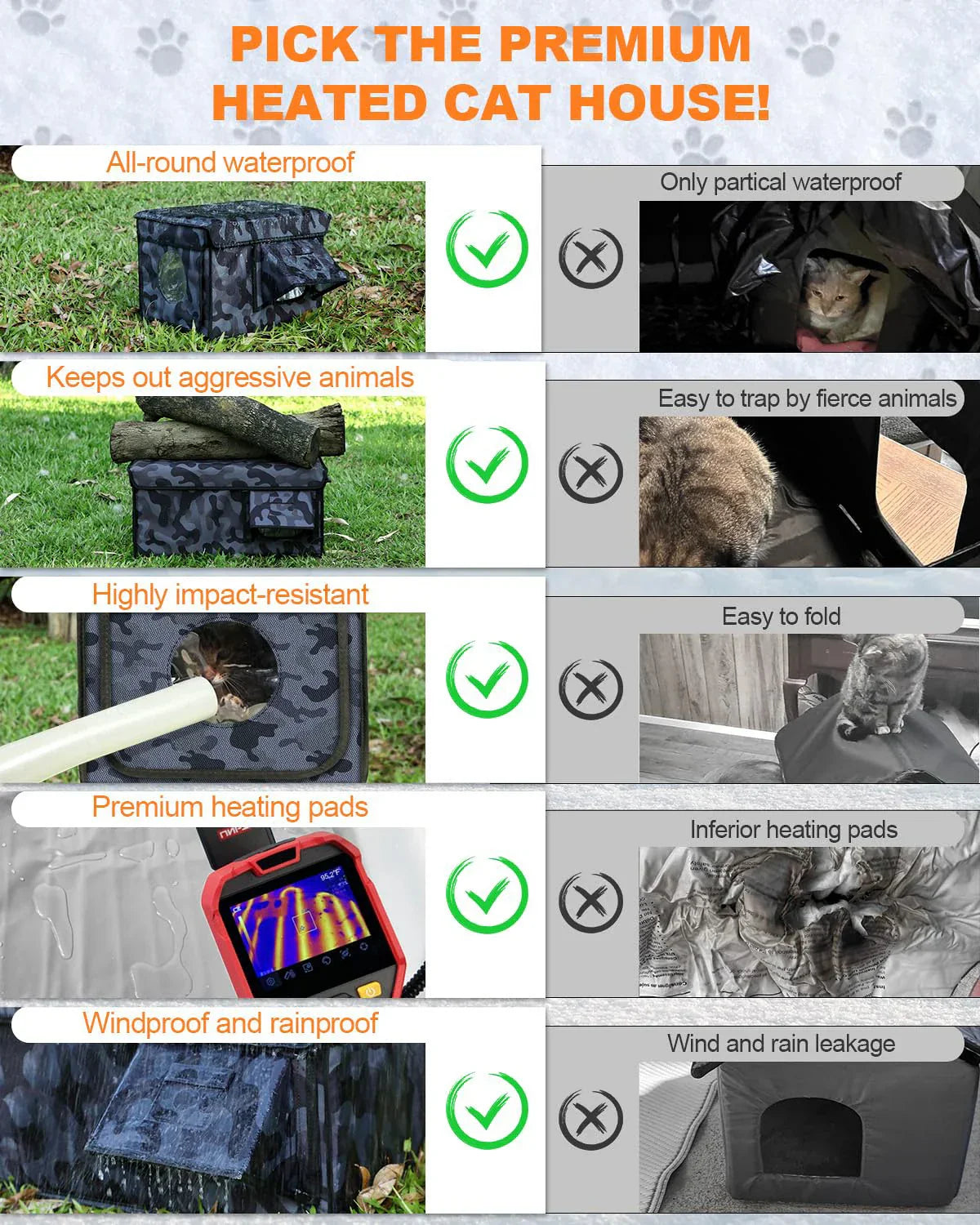 Heated Outdoor Cat House - Insulated Weatherproof Winter Shelter with Pad