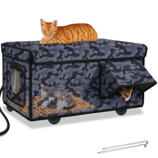 Heated Outdoor Cat House - Insulated Weatherproof Winter Shelter with Pad