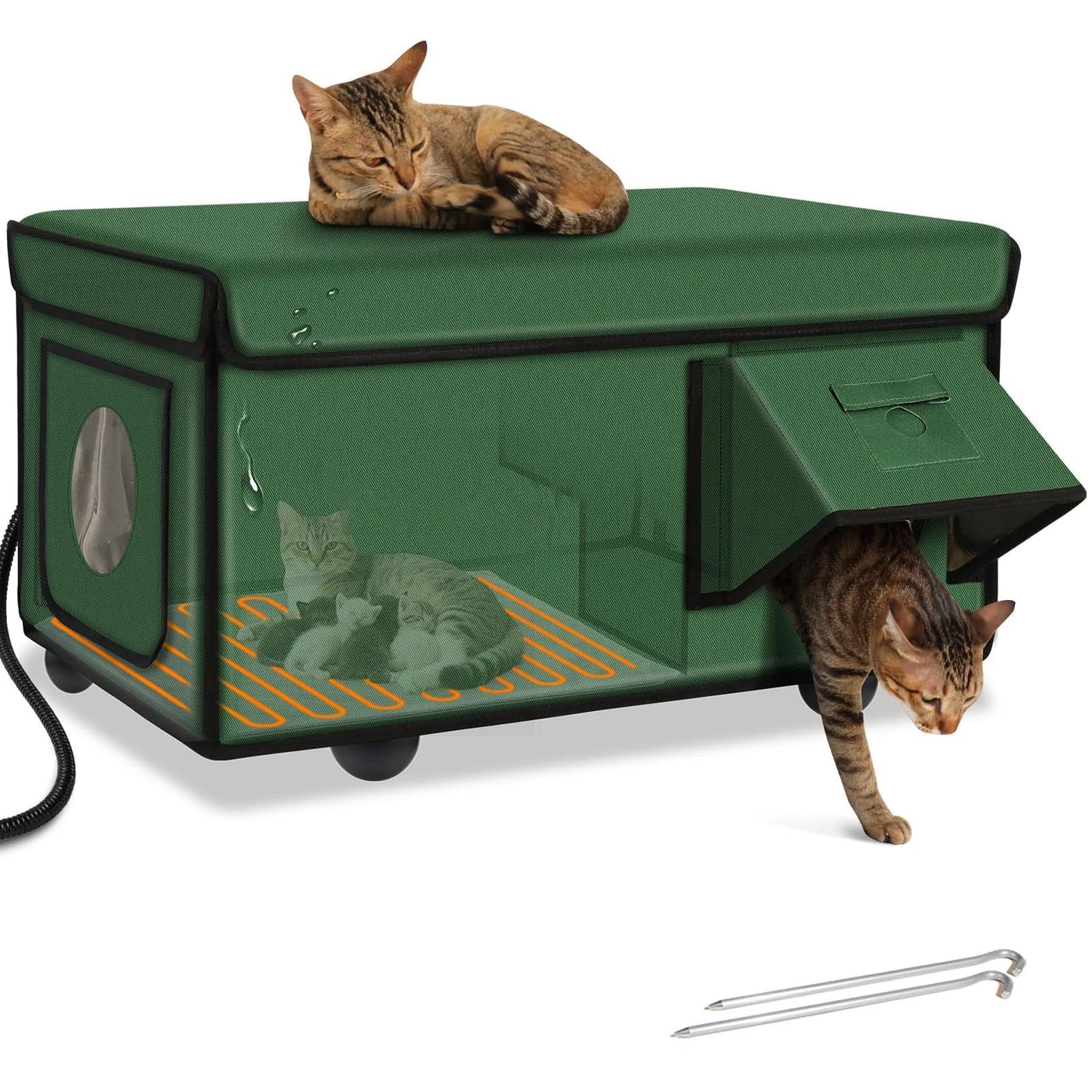 Heated Outdoor Cat House - Insulated Weatherproof Winter Shelter with Pad