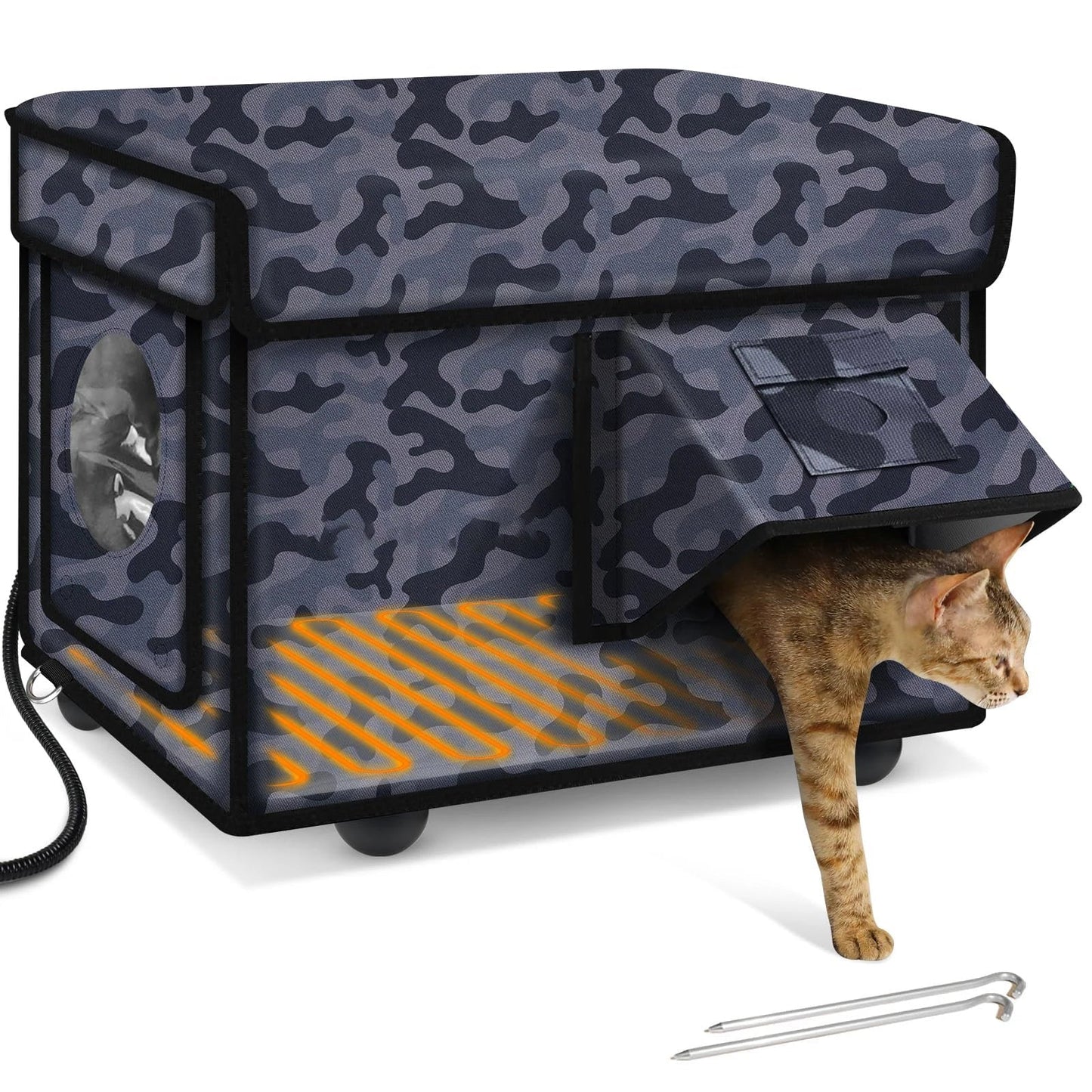 Heated Outdoor Cat House - Insulated Weatherproof Winter Shelter with Pad