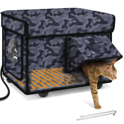 Heated Outdoor Cat House - Insulated Weatherproof Winter Shelter with Pad