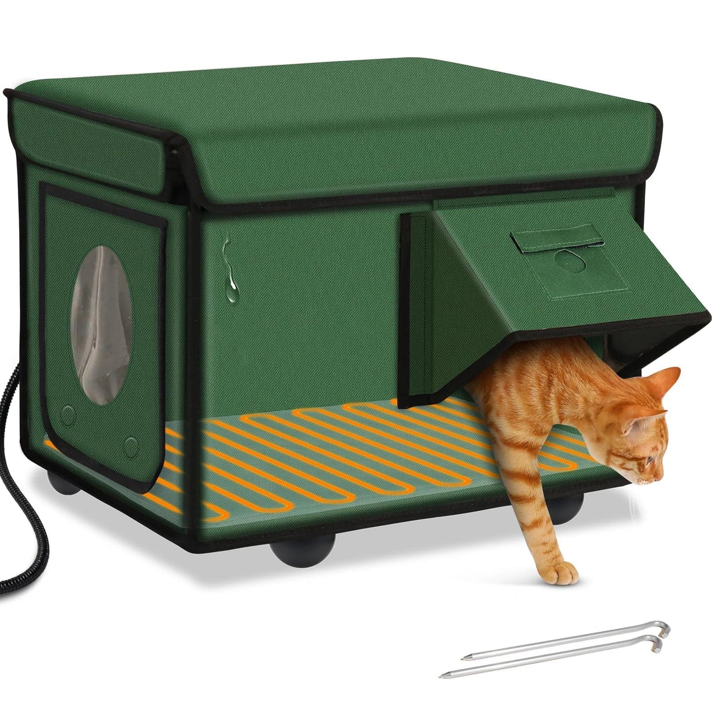 Heated Outdoor Cat House - Insulated Weatherproof Winter Shelter with Pad