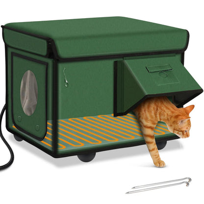 Heated Outdoor Cat House - Insulated Weatherproof Winter Shelter with Pad