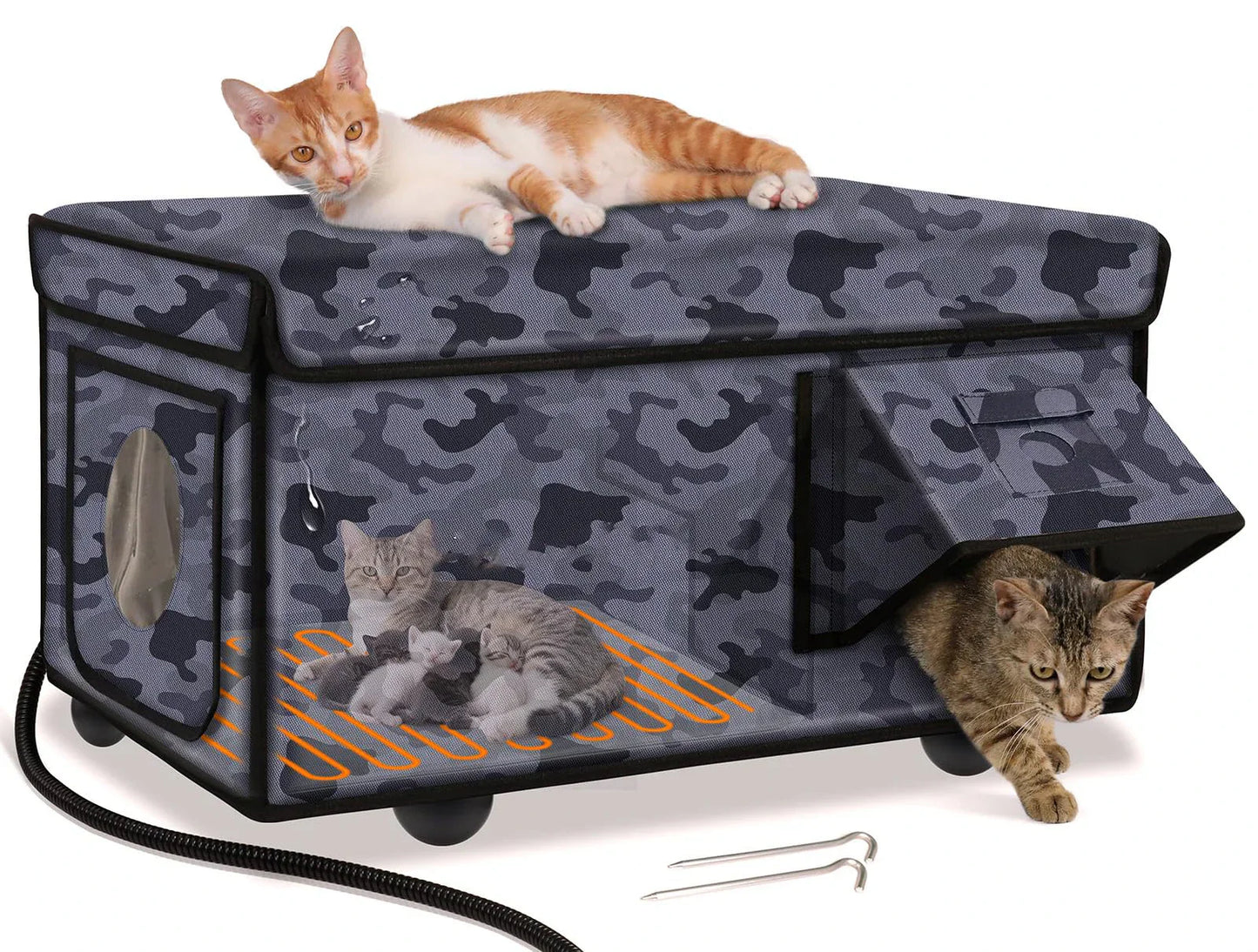 Heated Outdoor Cat House - Insulated Weatherproof Winter Shelter with Pad