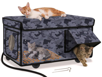 Heated Outdoor Cat House - Insulated Weatherproof Winter Shelter with Pad