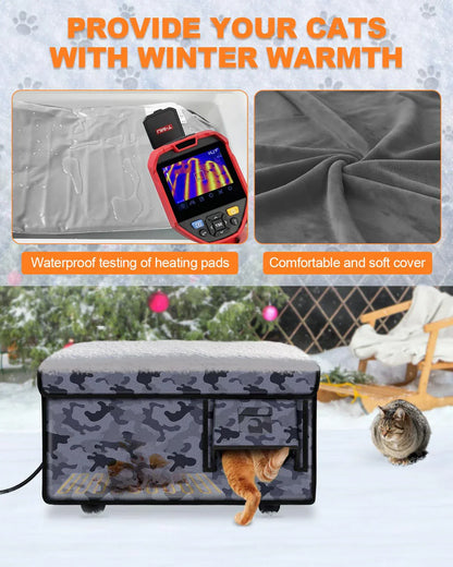 Heated Outdoor Cat House - Insulated Weatherproof Winter Shelter with Pad