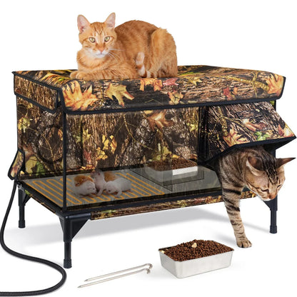 Insulated Heated Cat House for Outdoor Winter Shelter with Heating Pad