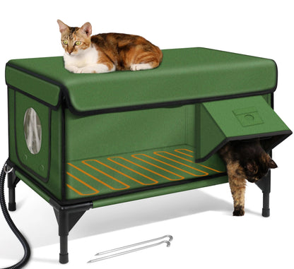 Insulated Heated Cat House for Outdoor Winter Shelter with Heating Pad