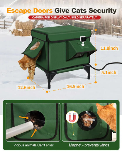 Insulated Heated Cat House for Outdoor Winter Shelter with Heating Pad