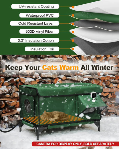 Insulated Heated Cat House for Outdoor Winter Shelter with Heating Pad